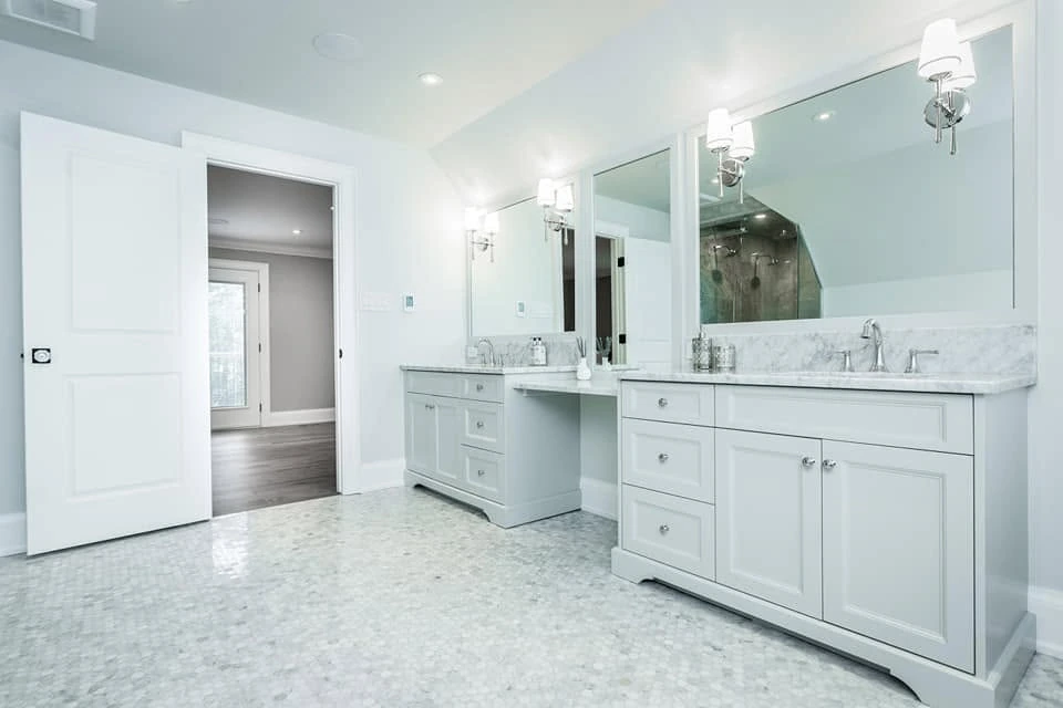 Pale double vanity by LG Woodworking